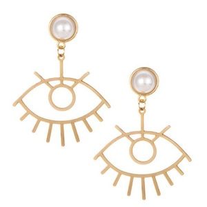 Gold Evil Eye Earrings with Pearl